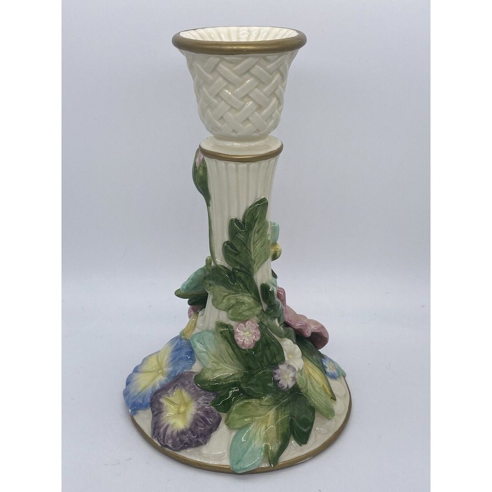 Set Of 2 FITZ and FLOYD Candlesticks‎ Cabbage Rose Flowers Floral-1 Repaired - Picture 4 of 10